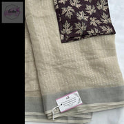Off White Khadi Linen Sequence Work Saree -  by EeshaBoutique - gshop