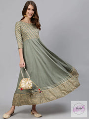 Greenish Grey Anarkali Long Rayon Gown With Heavy Flair