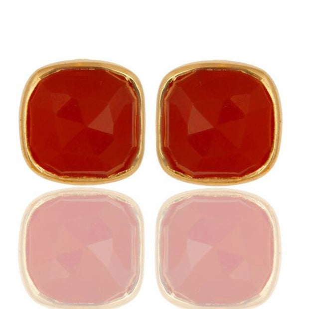 14K Yellow Gold Over 925 Sterling Silver Natural Red Onyx Studs Earrings Jewellery