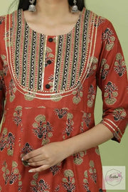 Bagru Dabu Hand Block Printed Anarkali Suit Set