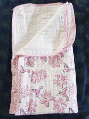 Baby Cotton Quilted Blanket Dohar And Headband Set - Hummingbird