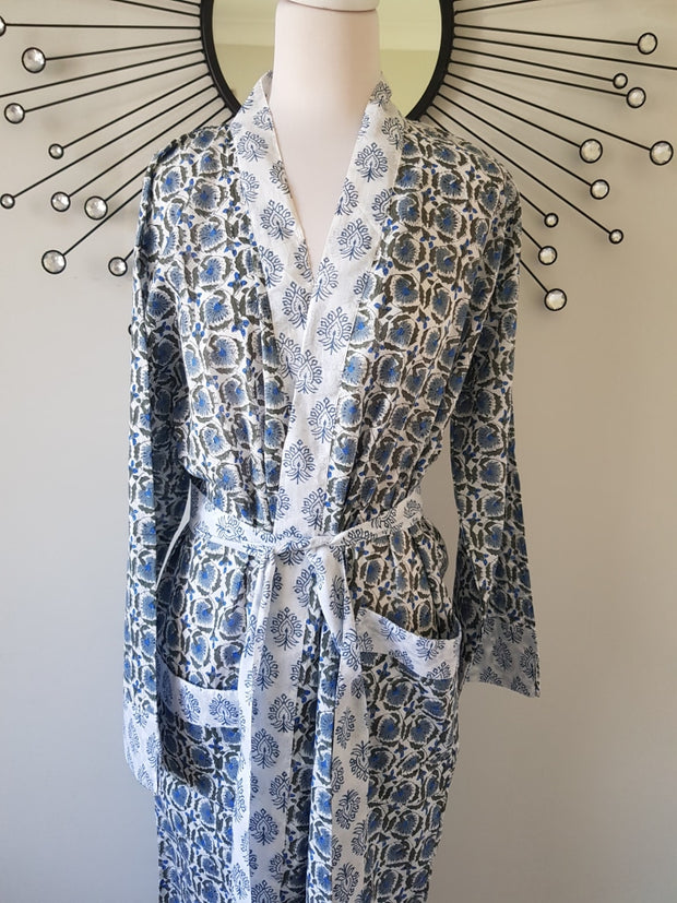 Block Print Kimono Robe - L/xl
