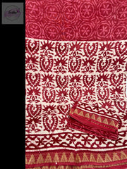 Brick Red Maroon Maheshwari Silk Hand Block Print Saree