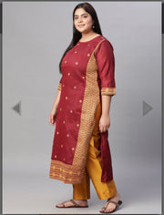 Copper & Mustered Jacquard Woven Design Silk Kurta with Trousers & Dupatta