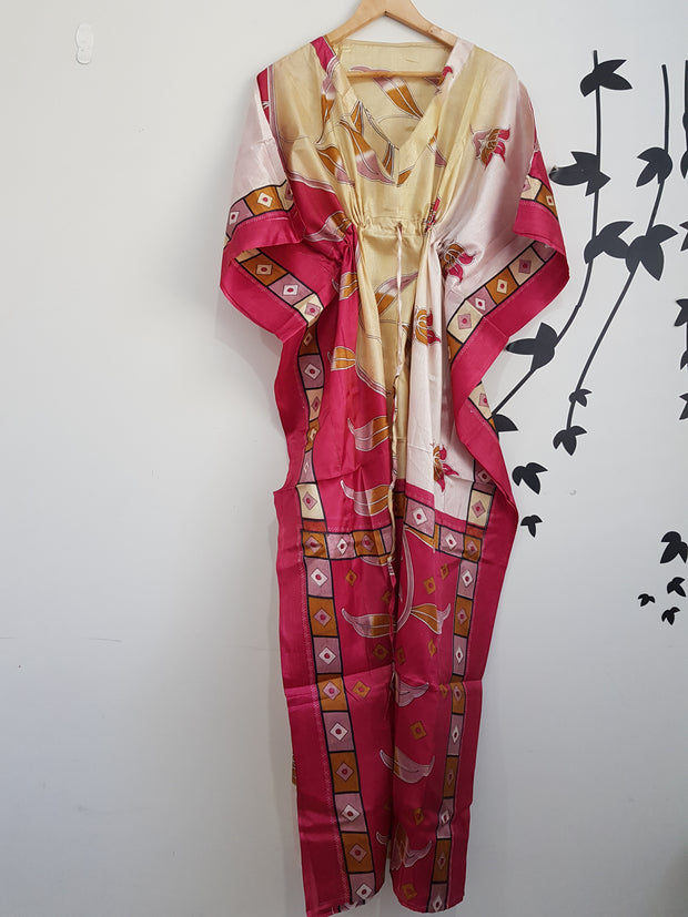 Vintage Silk Kaftan Long -Abstract Floral