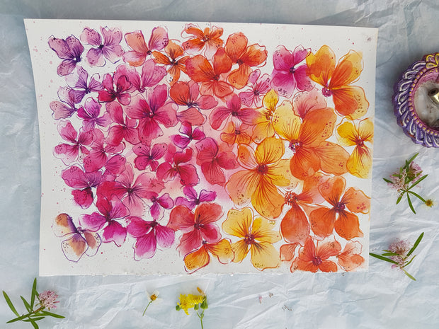 Orange Dancing Flowers - Original Watercolour Painting