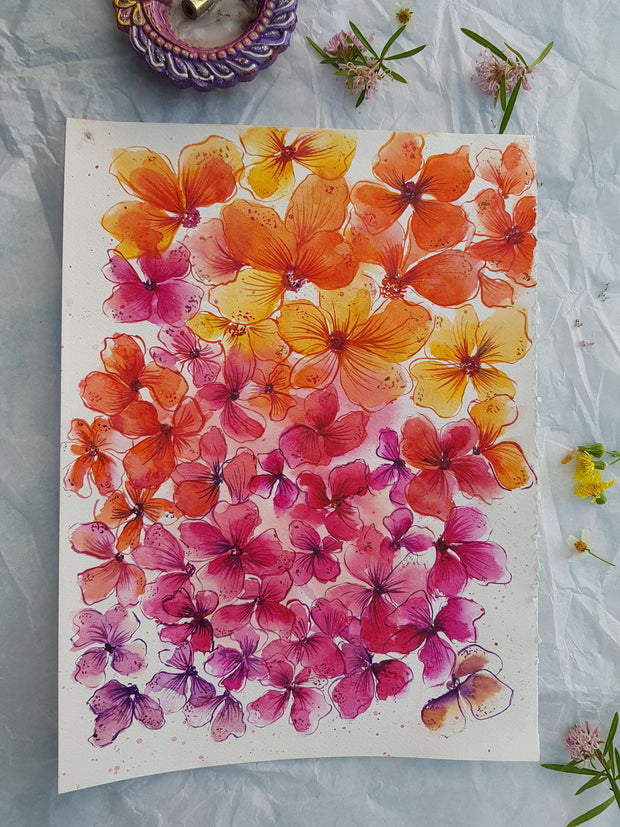 Orange Dancing Flowers - Original Watercolour Painting