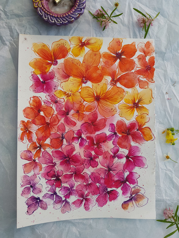 Orange Dancing Flowers - Original Watercolour Painting