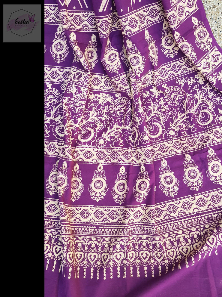 Purple Pure Cotton Ajrakh Hand Block Print Saree -  by EeshaBoutique - gshop