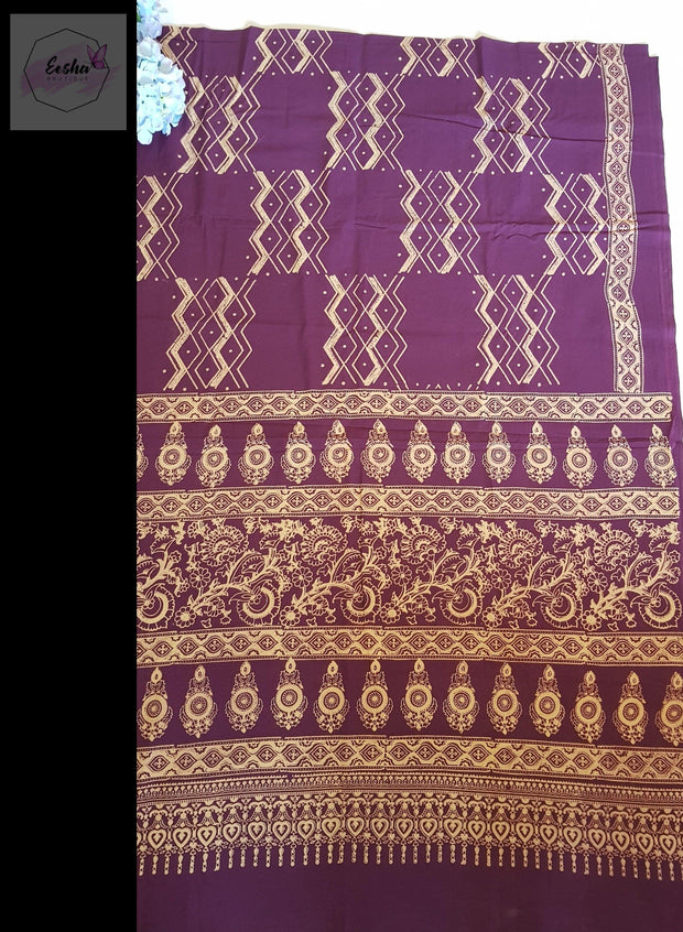 Purple Pure Cotton Ajrakh Hand Block Print Saree -  by EeshaBoutique - gshop