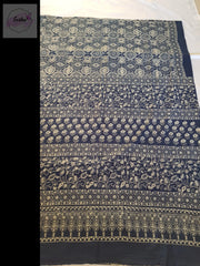 Indigo Pure Cotton Ajrakh Hand Block Print Saree -  by EeshaBoutique - gshop