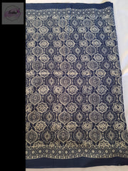 Indigo Pure Cotton Ajrakh Hand Block Print Saree -  by EeshaBoutique - gshop