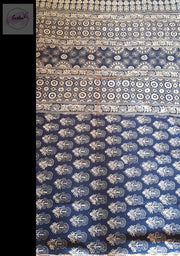 Indigo Pure Cotton Ajrakh Hand Block Print Saree - Flora