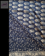 Indigo Pure Cotton Ajrakh Hand Block Print Saree - Flora -  by EeshaBoutique - gshop