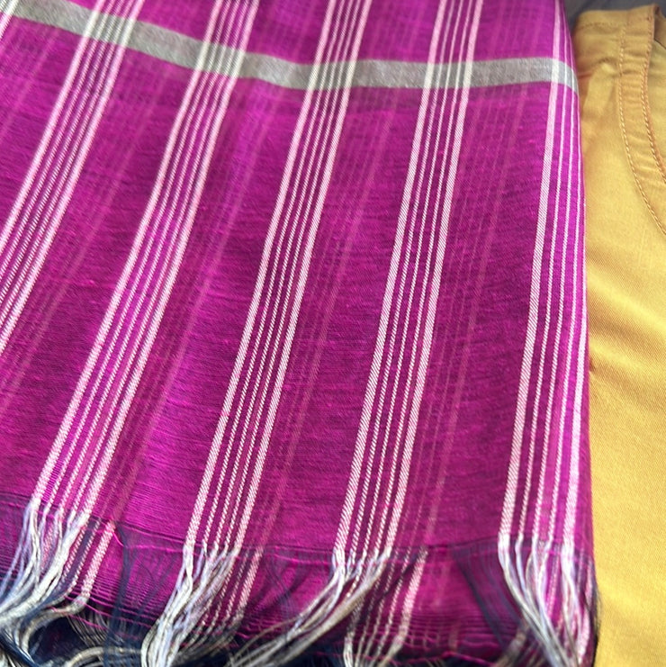 Yellow Silk Kurta With Pant and Handloom Chanderi Silk Dupatta