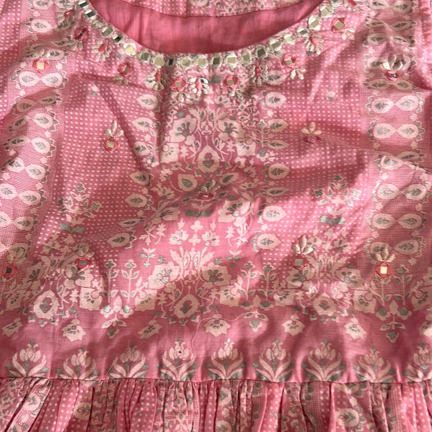 Baby pink peplum kurta with sharara and cotton dupatta