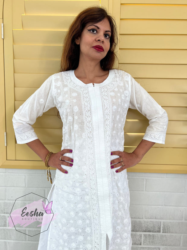 Keel Kangan - White  Hand Embroidered Tunic