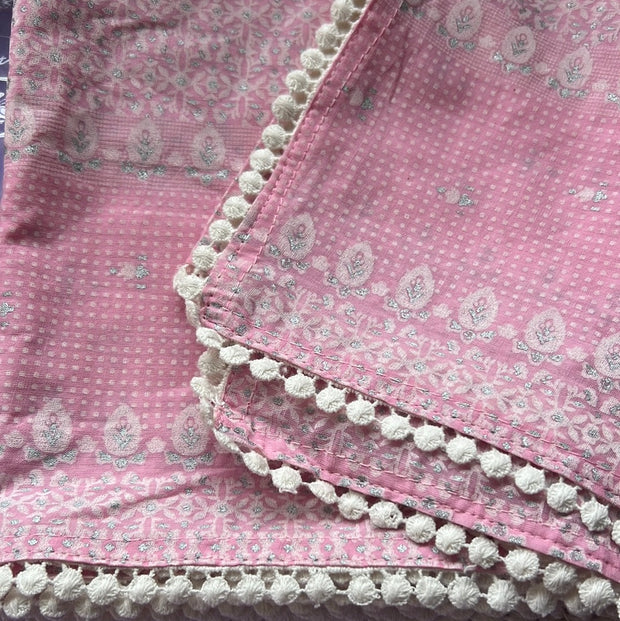 Baby pink peplum kurta with sharara and cotton dupatta