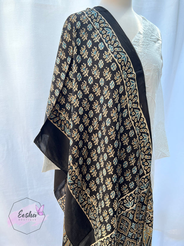 Syamal - Ajrakh Hand Block Print Modal Silk Scarf