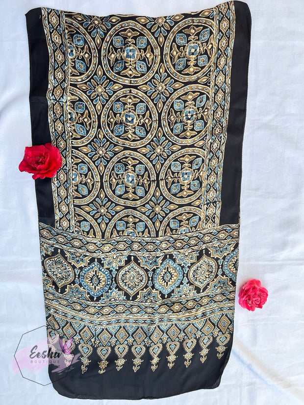 Syamal - Ajrakh Hand Block Print Modal Silk Scarf