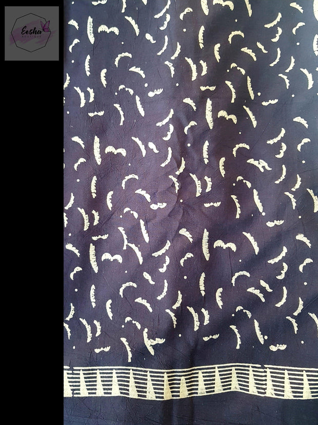 Indigo Pure Cotton Ajrakh Hand Block Print Saree - Geomatry -  by EeshaBoutique - gshop