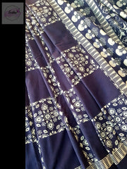 Indigo Pure Cotton Ajrakh Hand Block Print Saree - Geomatry -  by EeshaBoutique - gshop