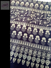 Indigo Pure Cotton Ajrakh Hand Block Print Saree - Geomatry -  by EeshaBoutique - gshop