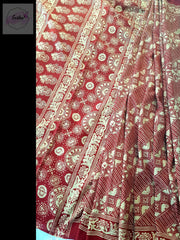 Red Pure Cotton Ajrakh Hand Block Print Saree -  by EeshaBoutique - gshop