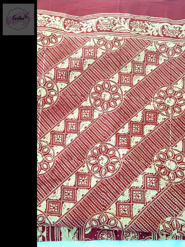 Red Pure Cotton Ajrakh Hand Block Print Saree -  by EeshaBoutique - gshop