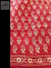 Red Pure Cotton Ajrakh Hand Block Print Saree- Flora -  by EeshaBoutique - gshop