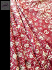 Red Pure Cotton Ajrakh Hand Block Print Saree- Flora -  by EeshaBoutique - gshop