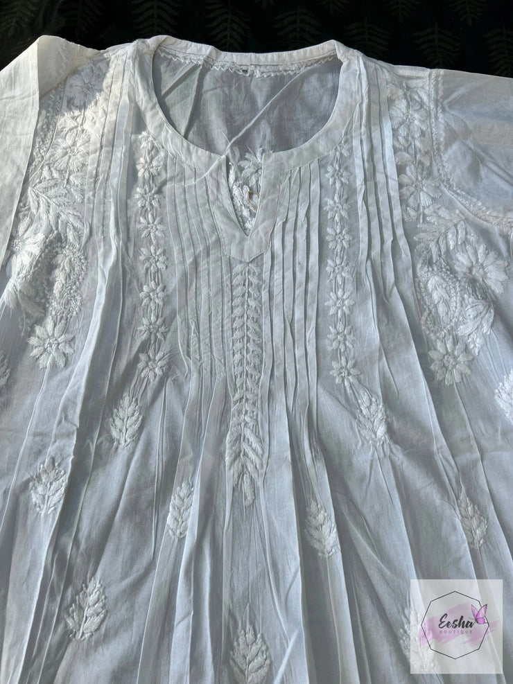 Amara - White Indian Cotton Tunic Top With Chikankari Hand Embroidery
