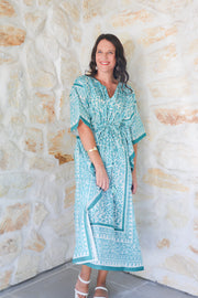 Aqua - Hand Block Print Long Kaftan