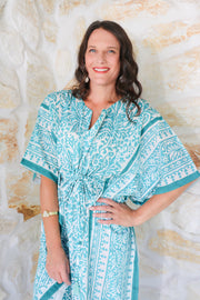 Aqua - Hand Block Print Long Kaftan