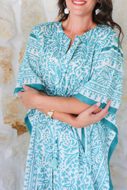 Aqua - Hand Block Print Long Kaftan