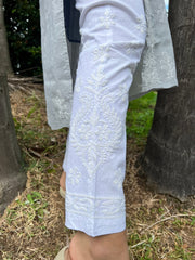 White Cotton Straight Chikankari Pant