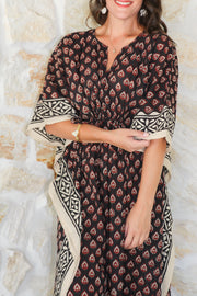 Black Butti Hand Block Print Long Kaftan