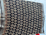 Black Ajrakh Pure Linen Hand Block Print Saree -  by EeshaBoutique - gshop