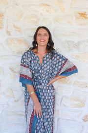 Blue Butti - Hand Block Print Long Kaftan