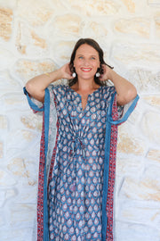 Blue Butti - Hand Block Print Long Kaftan