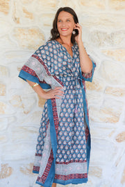 Blue Butti - Hand Block Print Long Kaftan