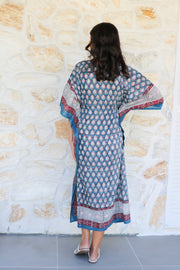 Blue Butti - Hand Block Print Long Kaftan