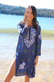 Blue Crepe Silk Hand Embroidered Tunic