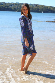 Blue Crepe Silk Hand Embroidered Tunic
