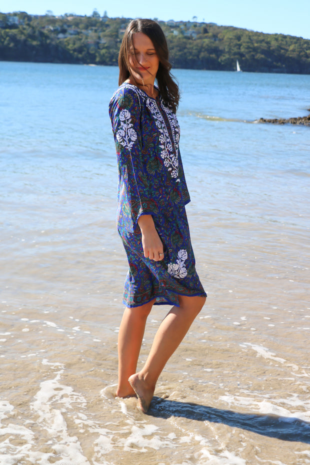 Blue Crepe Silk Hand Embroidered Tunic