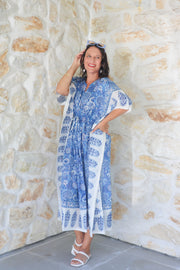 Blue Sunflower - Hand Block Print Long Kaftan