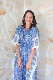 Blue Sunflower - Hand Block Print Long Kaftan