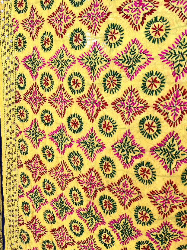 Yellow Phulkari Hand Embroidered Shawl Dupatta