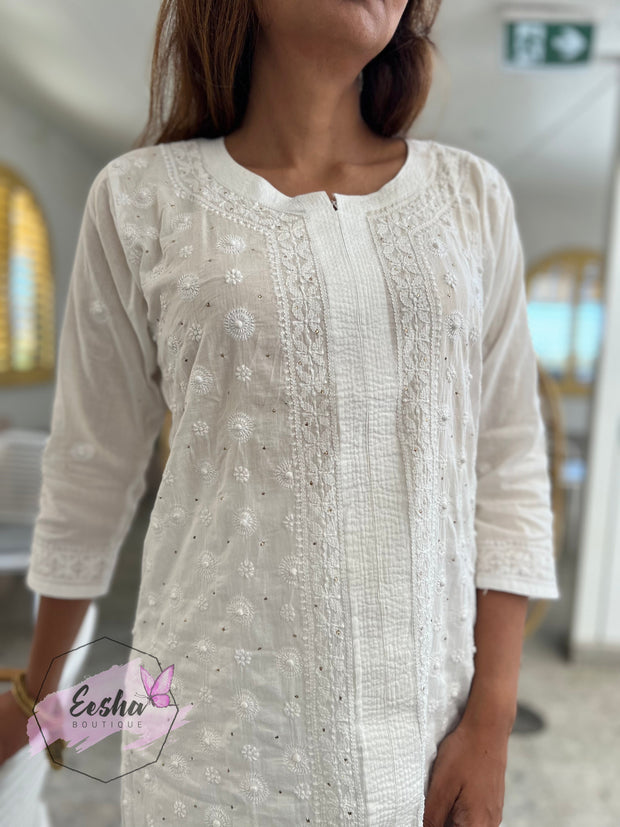 Keel Kangan - White  Hand Embroidered Tunic