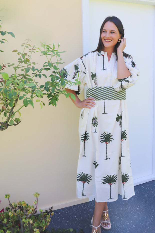 Cherry Kaftan Midi Dress - Green
